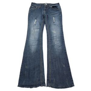Klip Jeans Pants Womens 5 Blue Low Rise 5 Pocket Distressed Flare Leg